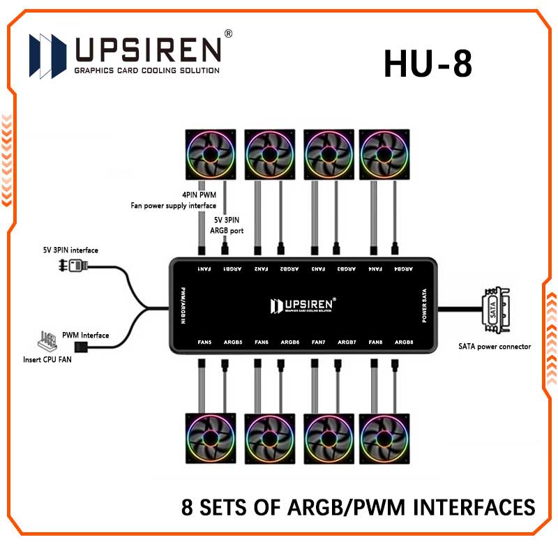 Fan Hub Rgb Controller - UPSIREN HU-8 Chassis Fan Hub，8 Sets