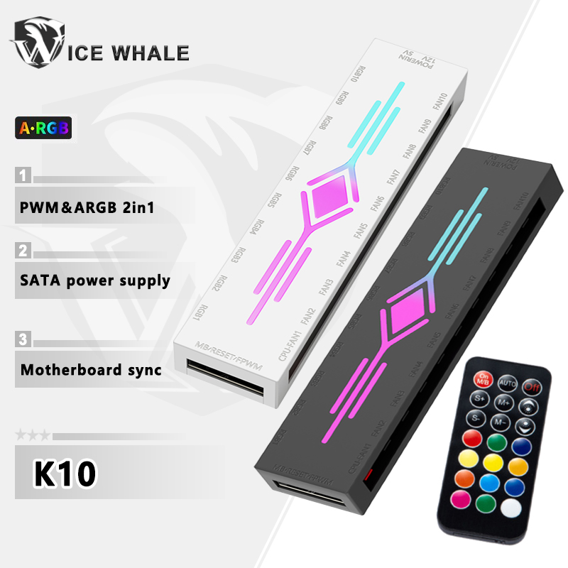 ICE Whale K10 1 to 10 PWM&ARGB - Fan Hub Rgb Controller 评论和价格