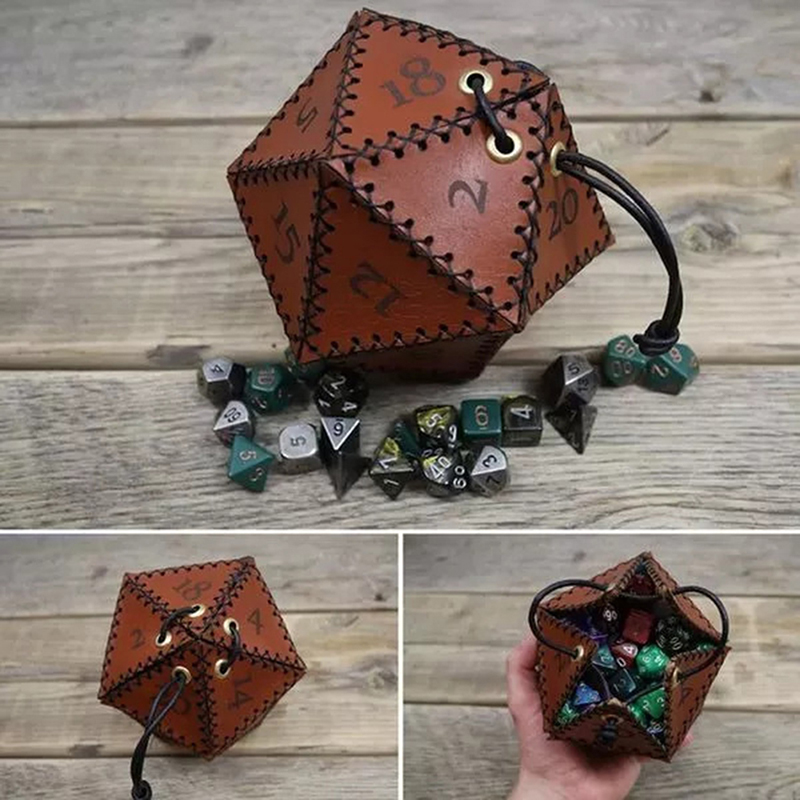 Leather D20 Dice Bag Polygonal - Gaming Accessories Ideas 评论和价格